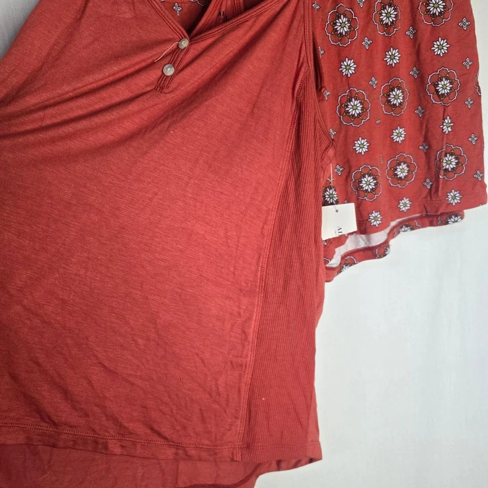 Alfani Intimates Pajama Set Women M Red Floral Knit Cami Shorts Loungewear New